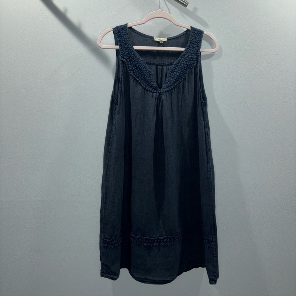 100% Linen Via Signoria Dress with Crochet Trim | Made in Italy | Size L | Vacay